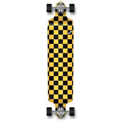 Longboard with checkered yellow finish