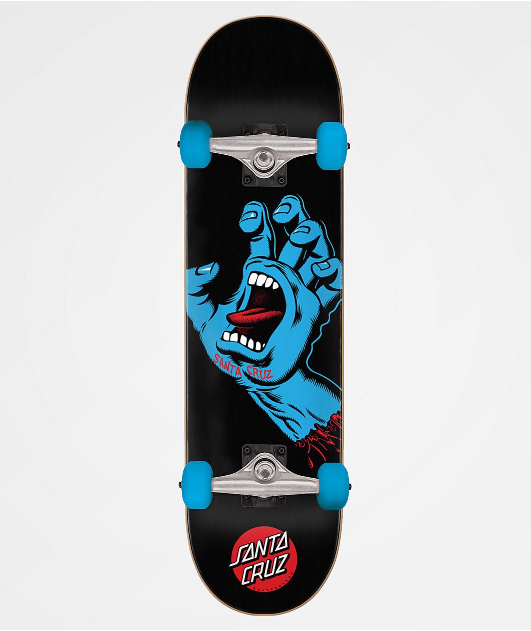 Skateboard with a screaming hand