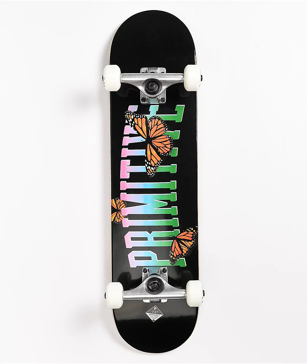 Primative logo with butterflies skateboard