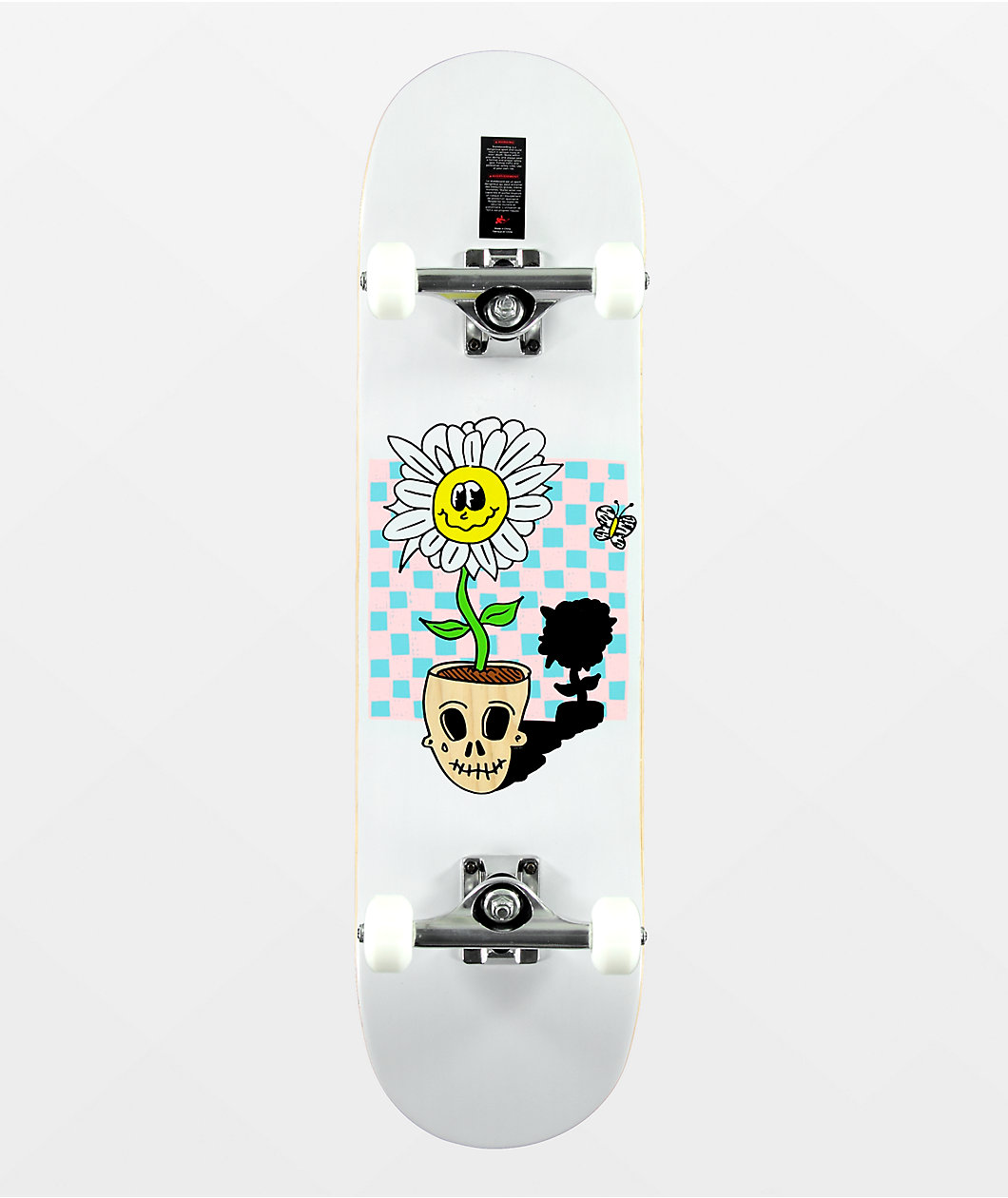 Flower with zombie pot and checked background skateboard