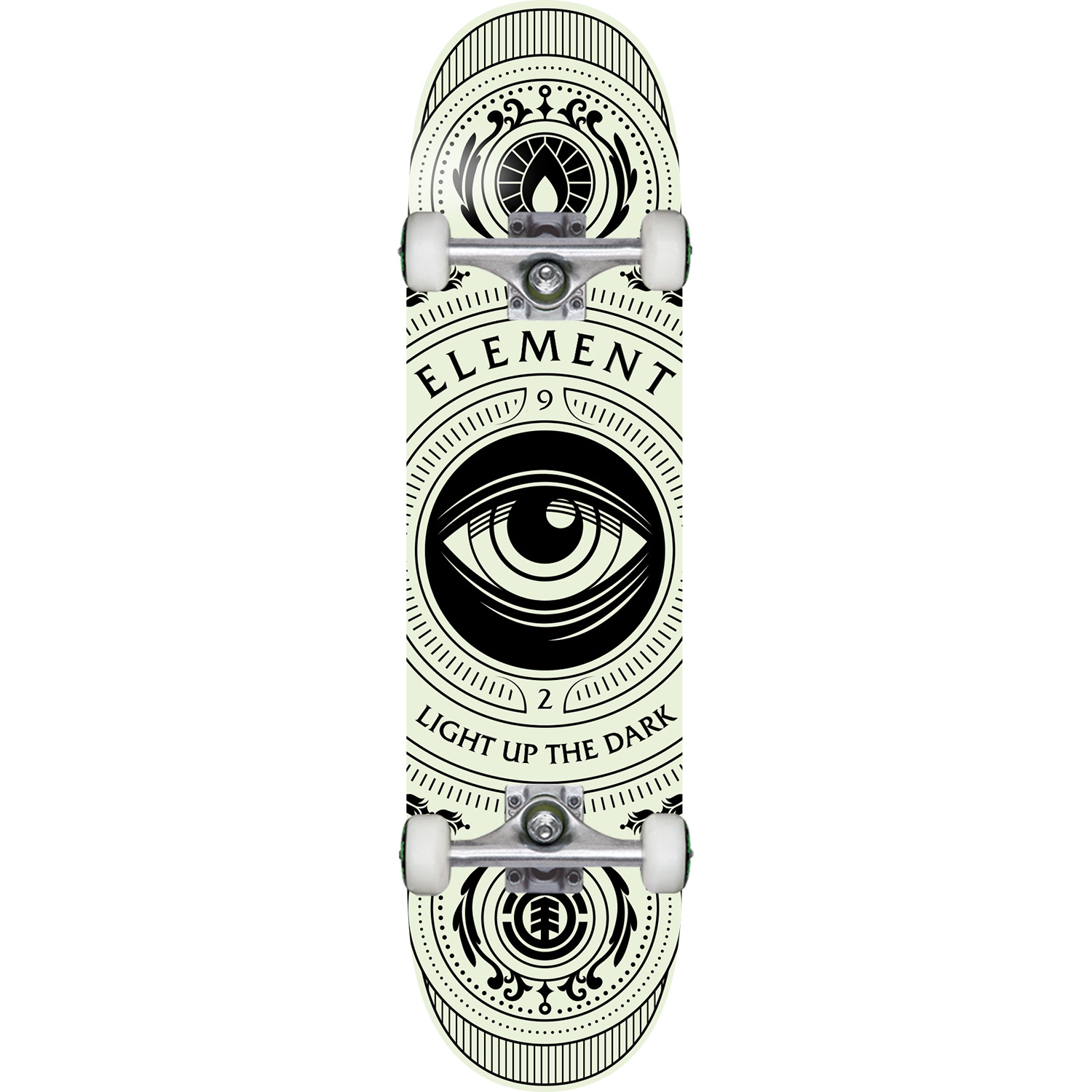 Tan skateboard with the element logo and and eye right below