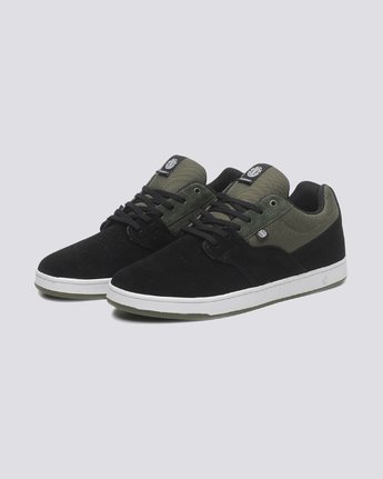Black, Dark green and white colored skateboard shoes